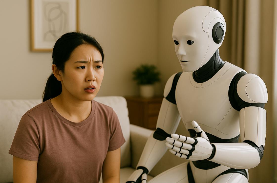 AI 로봇이 사람의 표정과 말 소리를 분석하는 모습