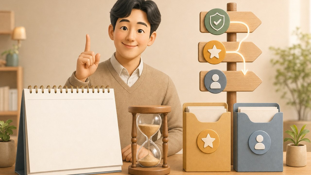 마감 전 계좌 전환과 일반 해지를 구분해 점검하는 따뜻한 금융 안내 장면