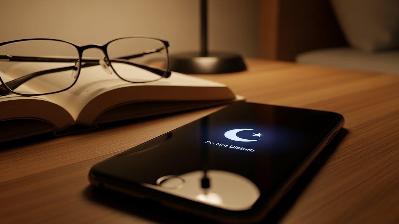 디지털 단식을 위해 스마트폰 알림을 끄고 독서 준비를 마친 침실의 정경