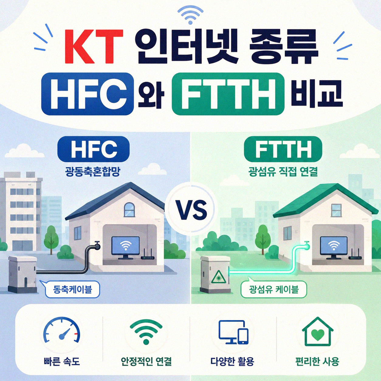 KT 인터넷 지역 문의 HFC와 FTTH 차이는 뭔가요