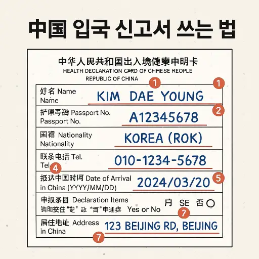 중국 입국 신고서 쓰는 법