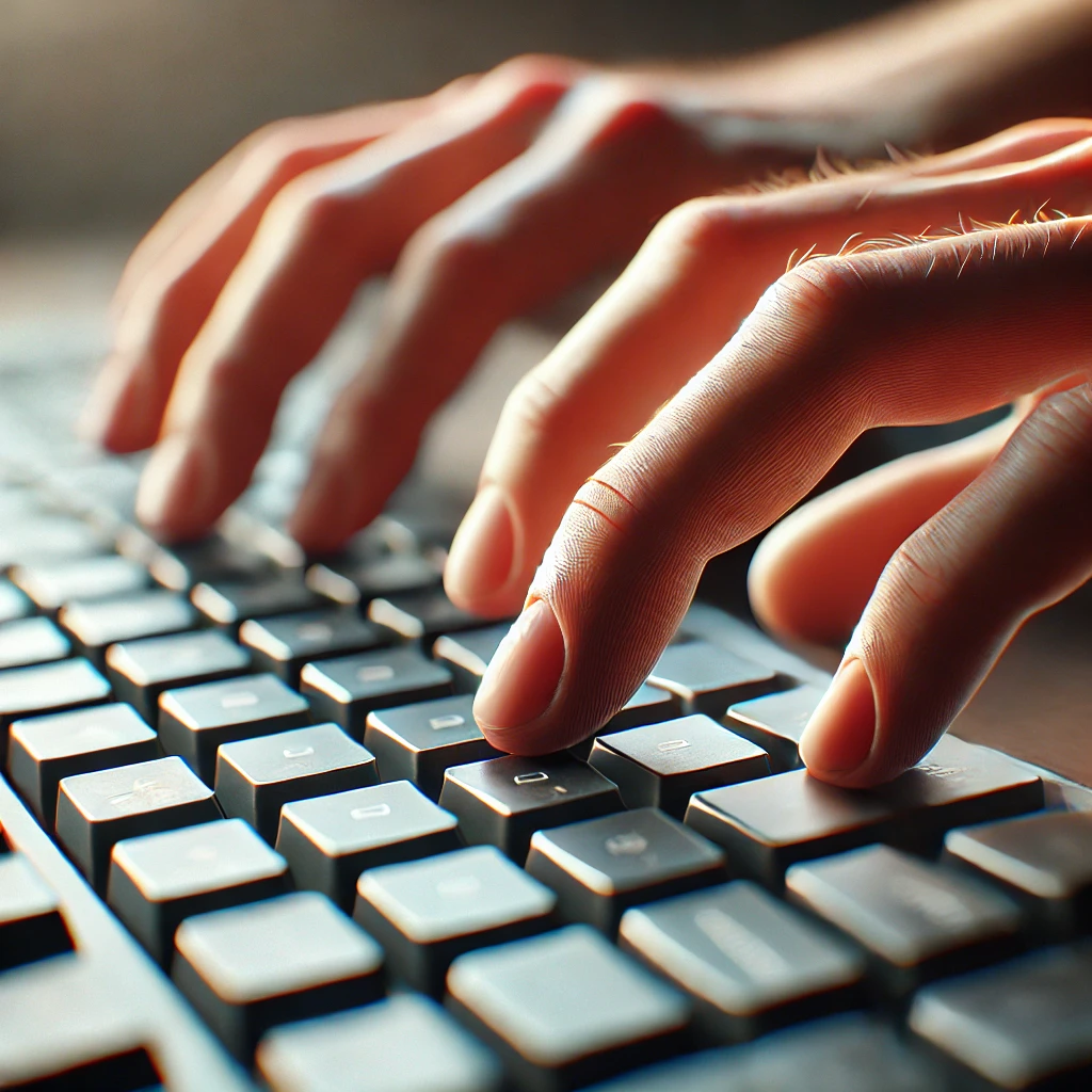 키보드를 만지고 있는 손의 모습