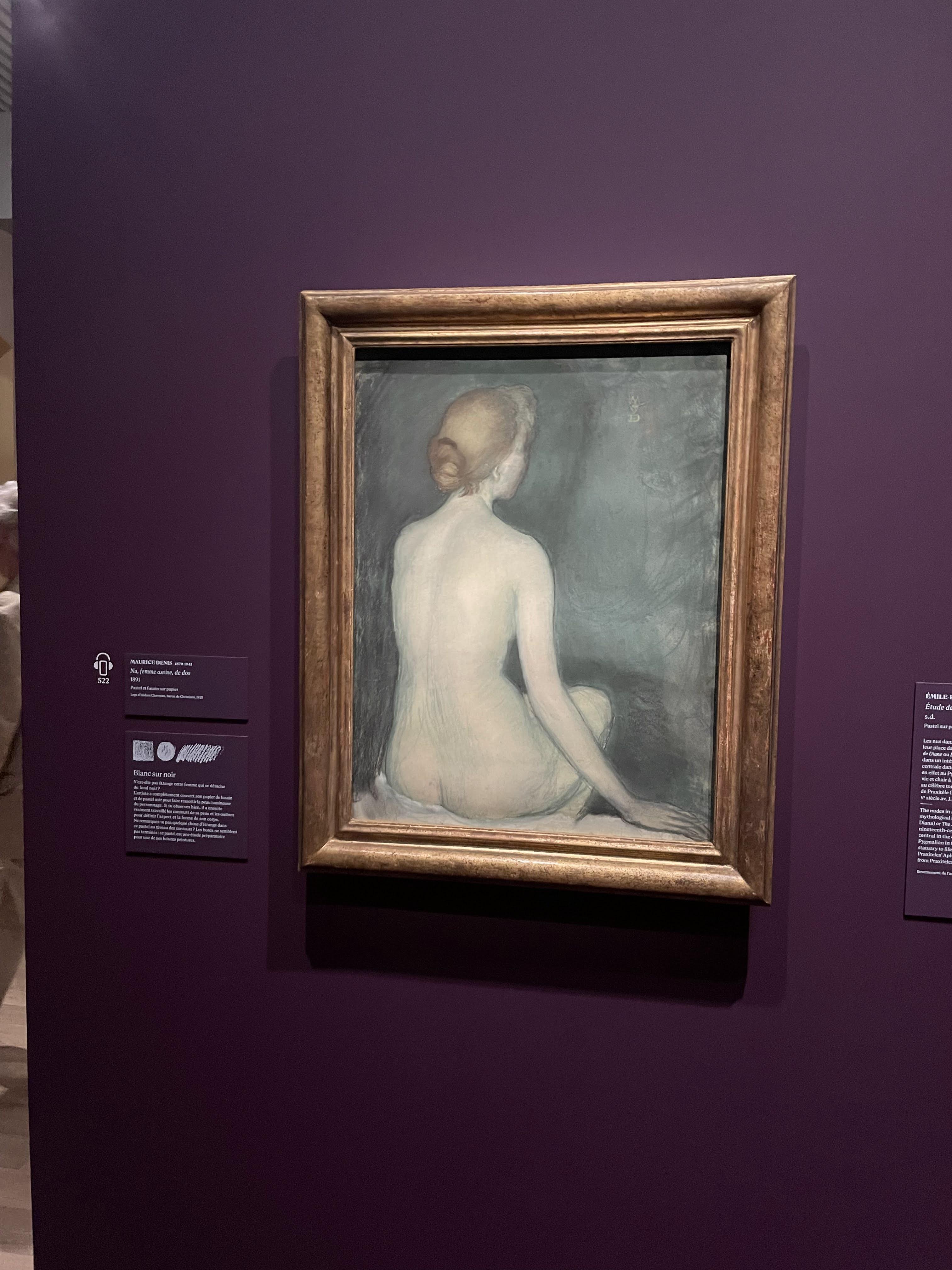 Maurice Denis, Nu, femme assise, de dos, pastel et fusain sur papier, 1891.