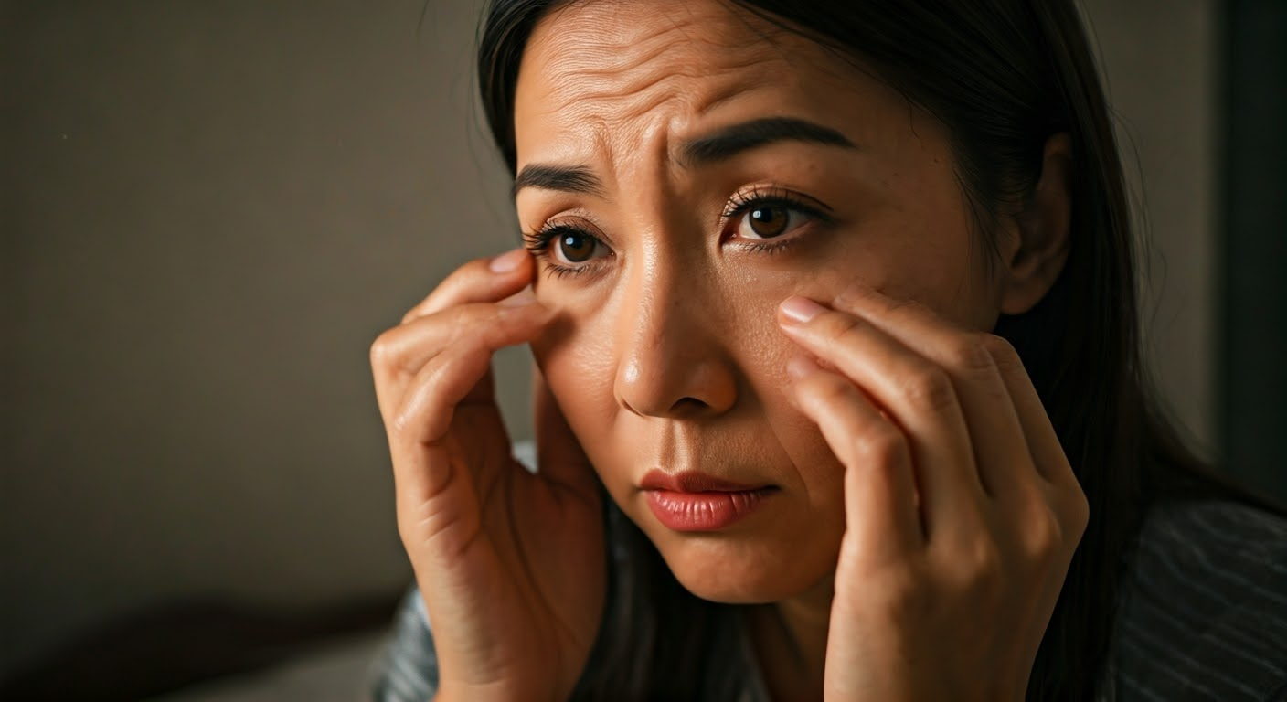 수면 부족으로 다크서클과 피로한 얼굴을 한 여성