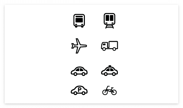 Free Icon vector source : Subway, Rail, Airplane, Aircraft, Car, Taxi, Hauler, Cargo truck