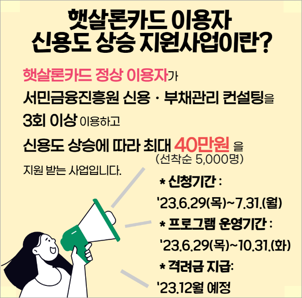 햇살론카드 이용자 신용도 상승 지원사업(이미지 서민금융진흥원)