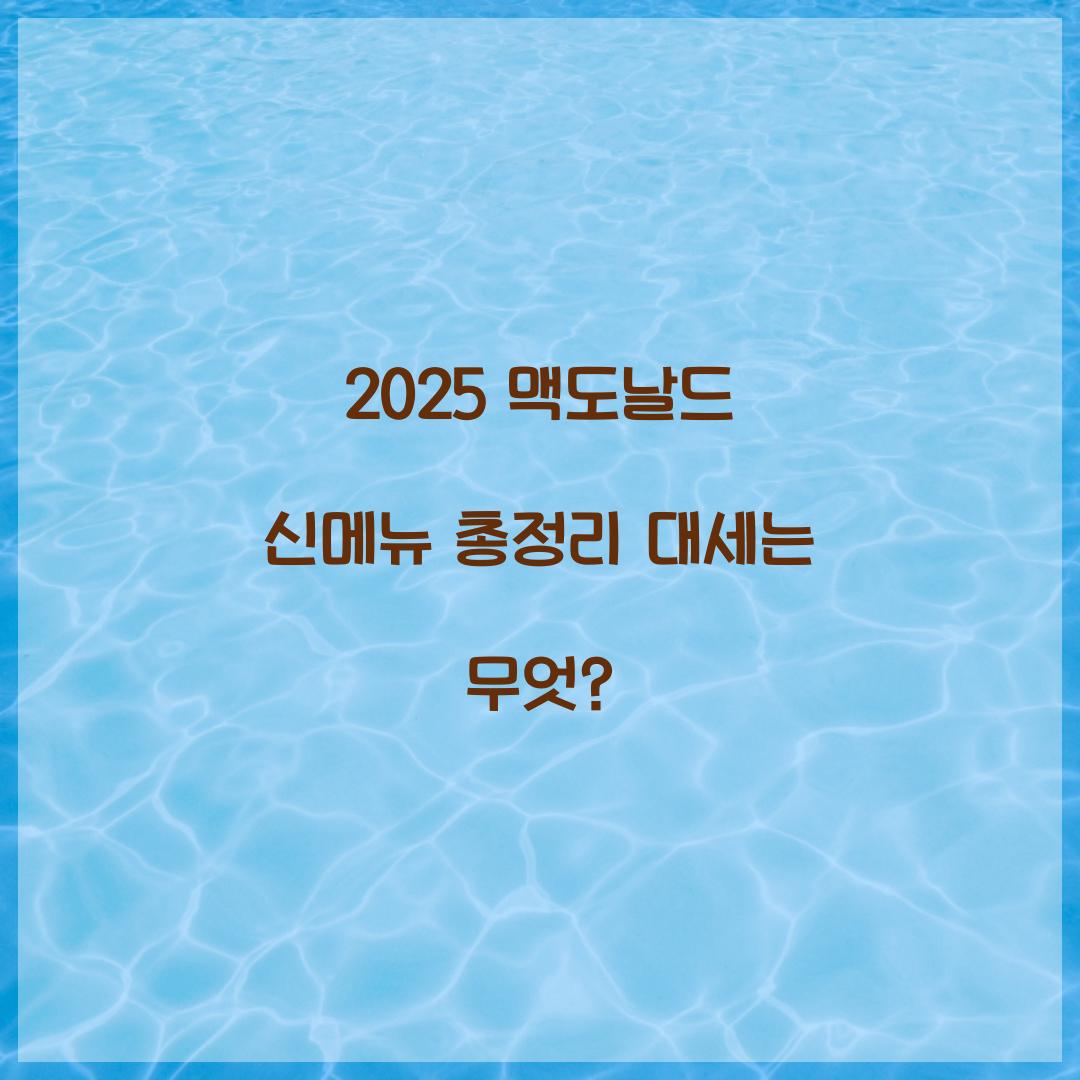 2025 맥도날드 신메뉴 총정리