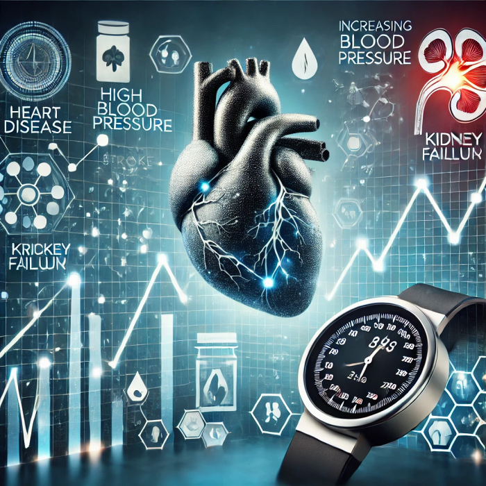 고혈압 위험성을 시각적으로 나타낸 그래프와 아이콘 이미지