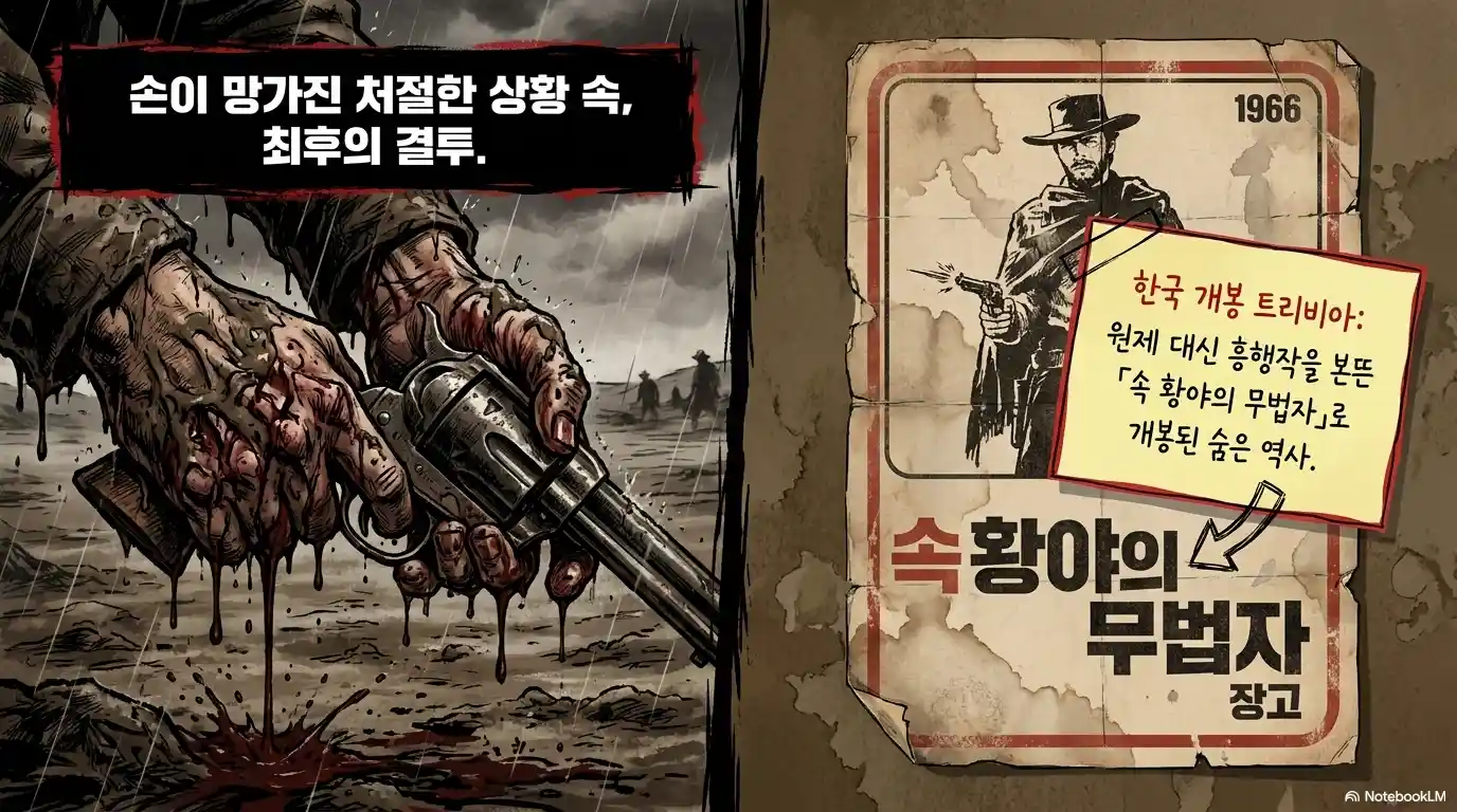 결말 속 손이 망가진 채 최후의 결투를 벌이는 장고