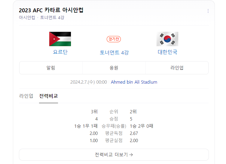 대한민국 요르단 경기