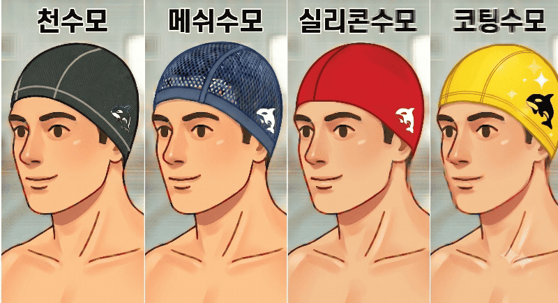 수모 종류 비교 천 수모 메쉬 수모 실리콘 수모 코팅 수모