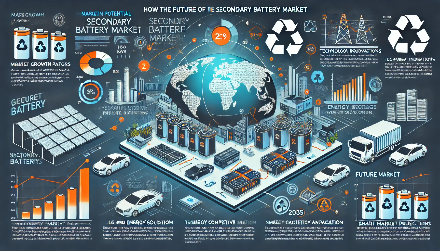 배터리 산업의 미래와 2차 전지 시장 확대 가능성을 표현한 이미지