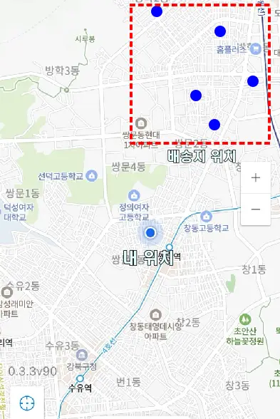 배송-전용-맵에서는-내-위치와-모든-배송지-위치를-함께-확인할-수-있다.