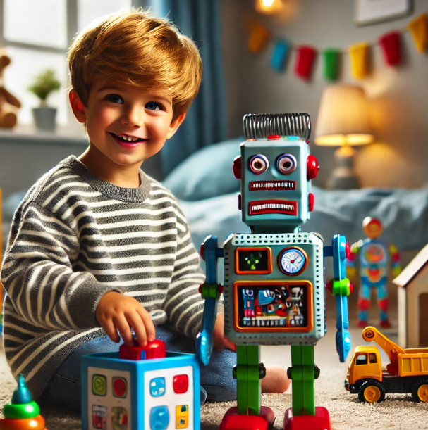 로봇 갖고 노는 아이 모습