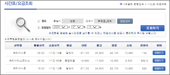 덕적도 배 시간표