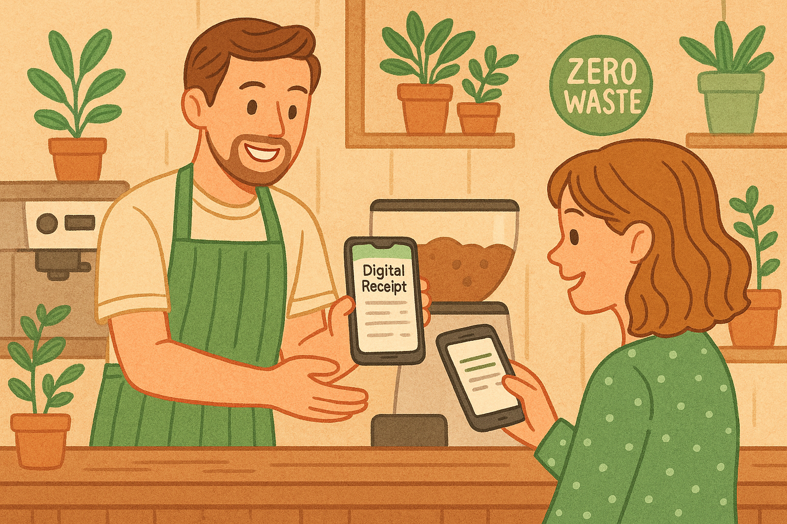 카페에서 디지털영수증 발급받는 모습