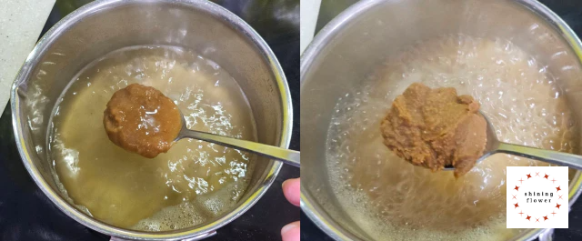 된장찌개 육수-왼쪽 사진은 청국장 풀기-오른쪽 사진은 된장 풀기