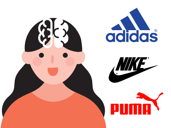 나음보다 다름 - 차별화와 포지셔닝의 진짜 의미_좌측은 사람의 머리 속, 우측은 아디다스 나이키 푸마 로고