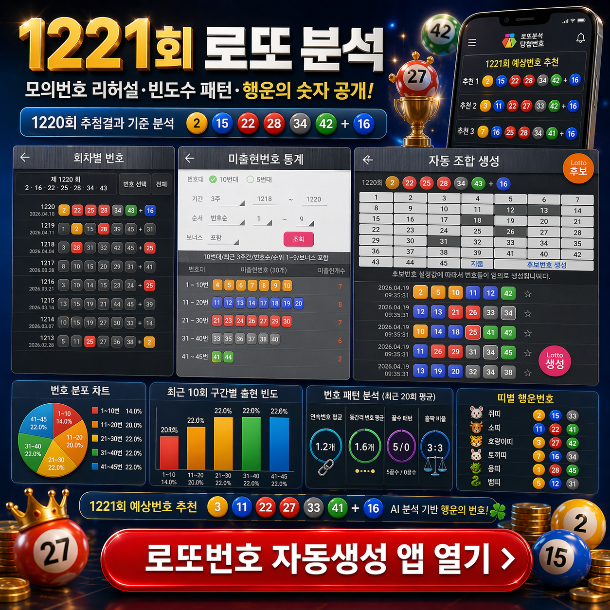 로또번호 자동생성 예상번호 당첨번호 분석 생성기