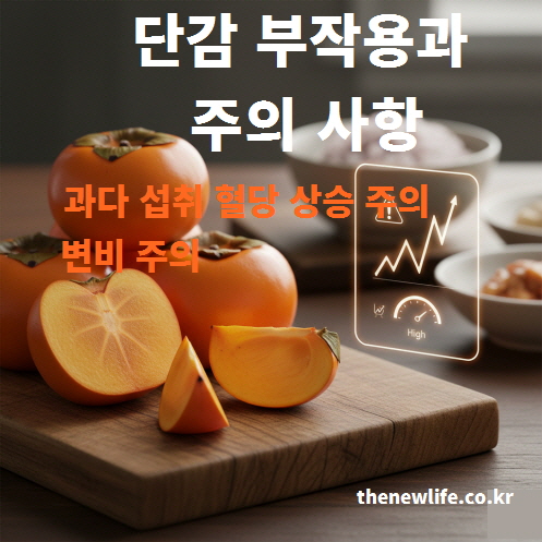 단감 부작용과 주의 사항 – 과다 섭취 시 혈당 상승 및 변비 위험 안내 이미지