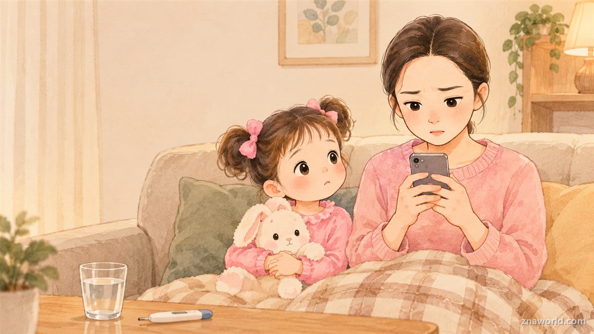 독감 유행주의보 조기 발령 소식에 걱정하는 지나와 엄마
