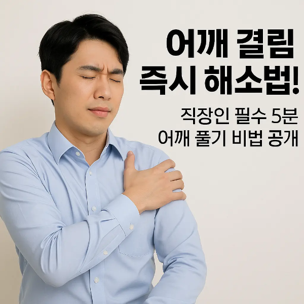 어깨 결림 완화 스트레칭을 하는 직장인 남성 이미지