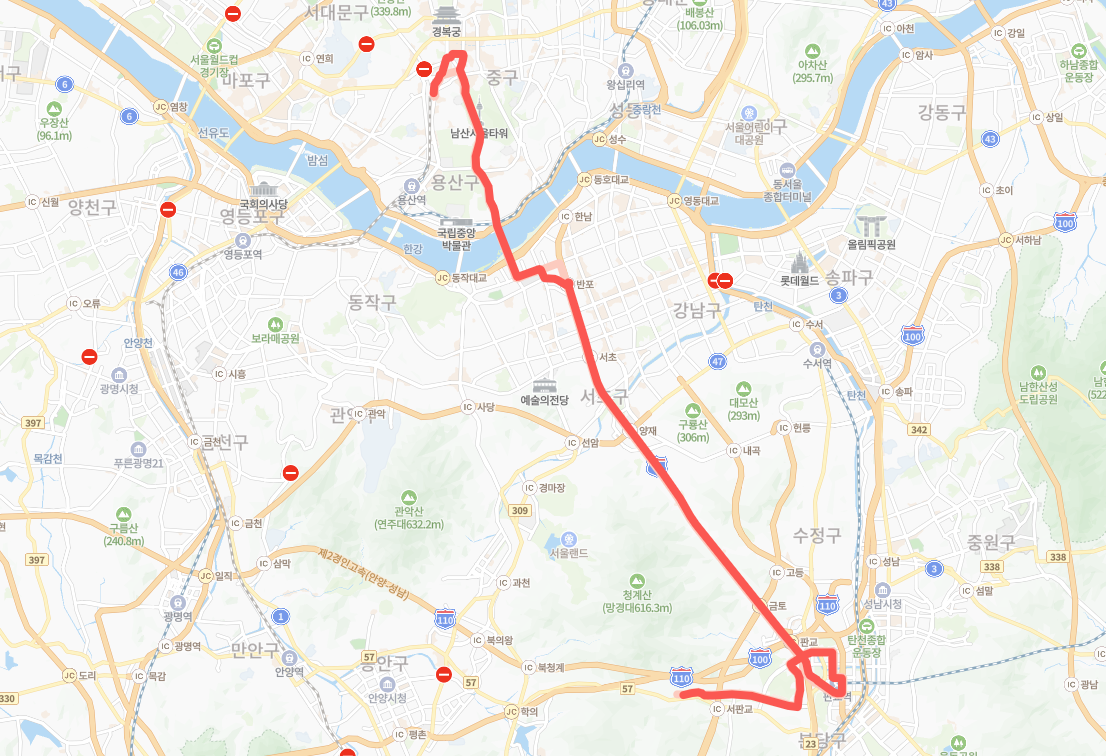 서울-성남-9007번-버스-노선-지도