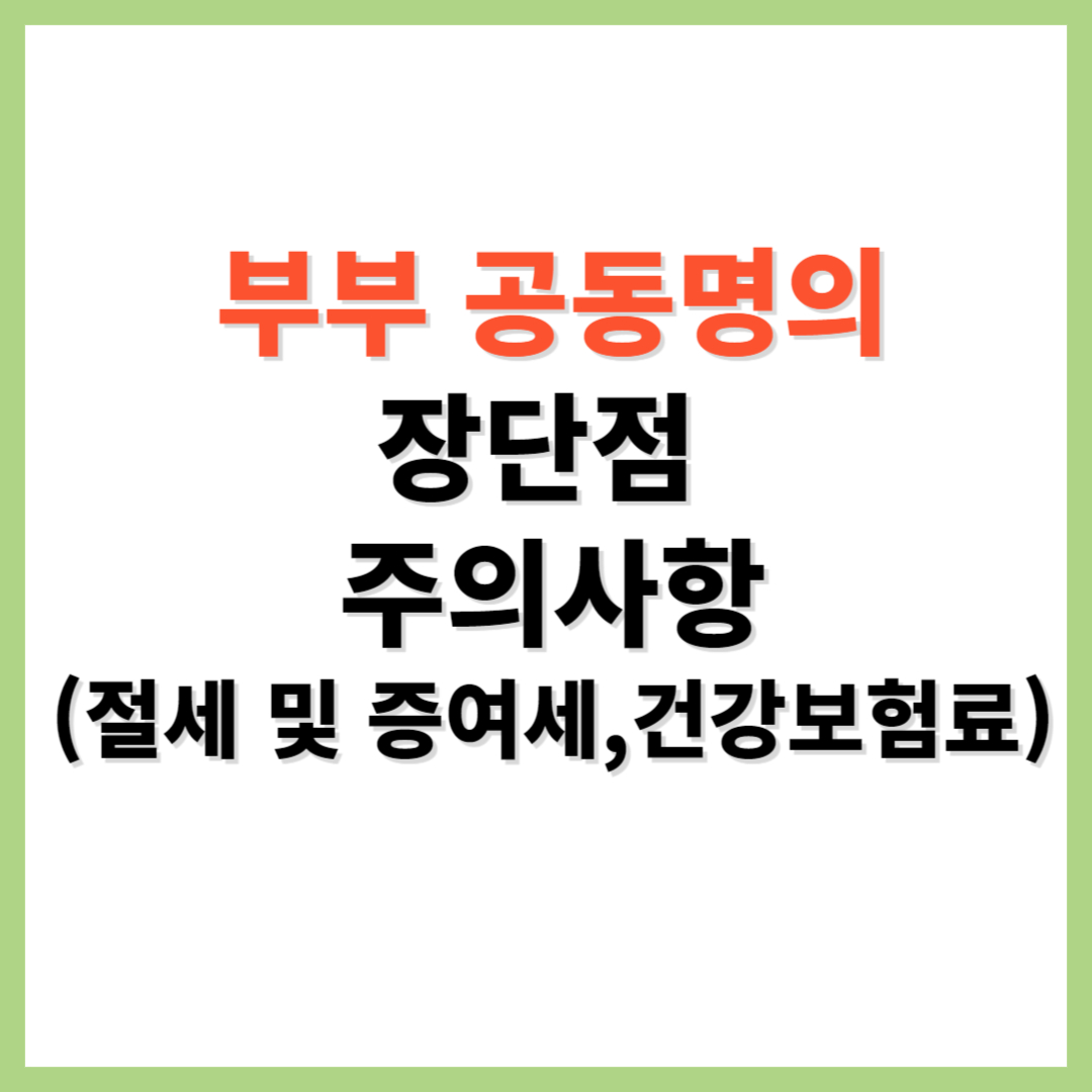 부부 공동명의 장단점 증여세 건강보험료 등 주의사항