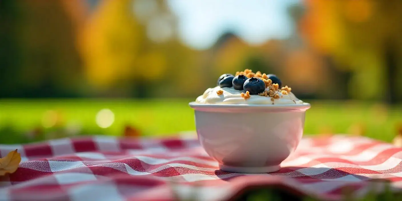 신선한 요거트 한 컵과 블루베리 토핑