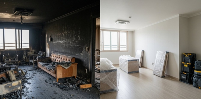 아파트 화재청소 후 복구 인테리어중