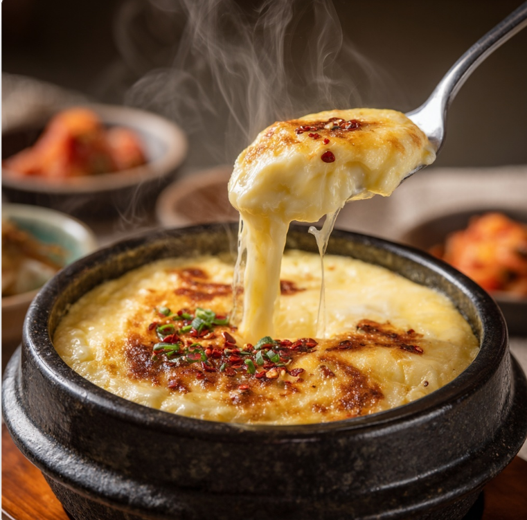 돌솥 치즈 계란찜 만든모습