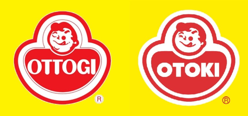 오뚜기는 지난해 8월 영문 표기 ‘OTTOGI’(왼쪽)를 ‘OTOKI’(오른쪽)로 변경했다. 서체도 굵고 간결해진 모습이다.