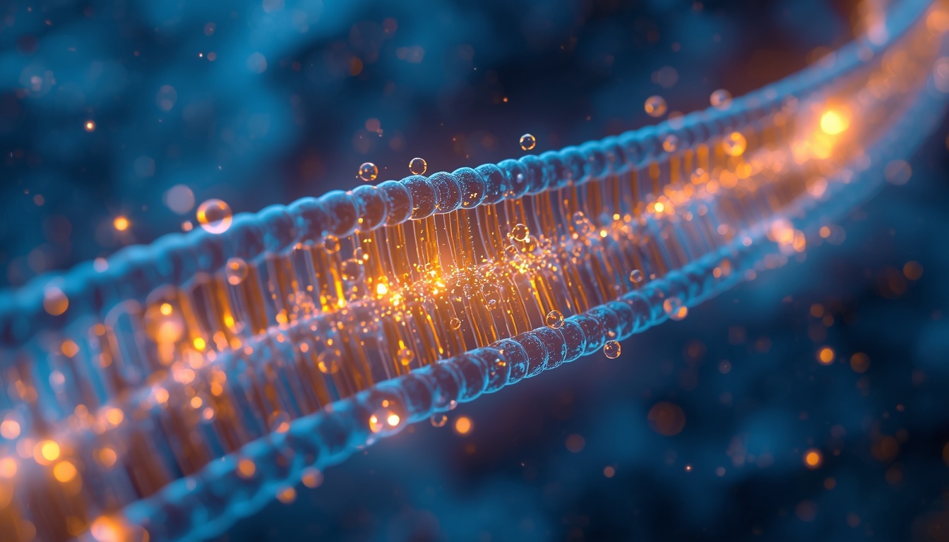 3D medical illustration showing the cell membrane phospholipid bilayer integrated with EPA and DHA molecules