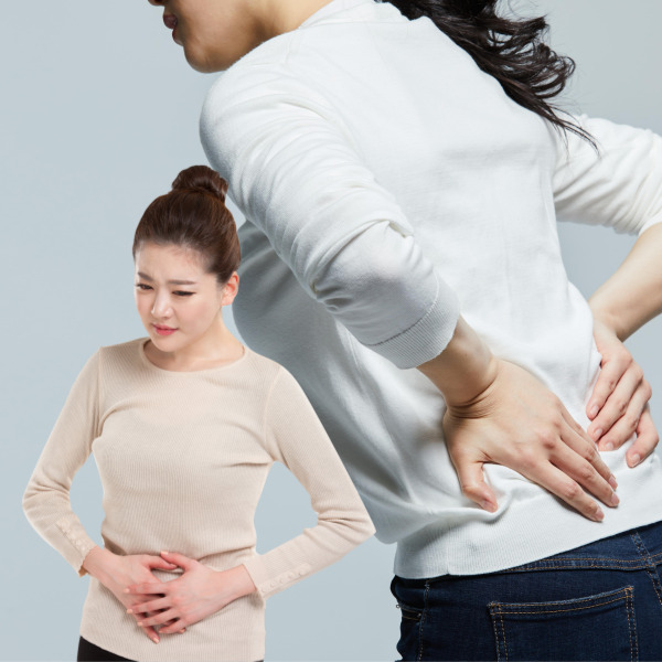 배가 아프거나 허리 통증이 있을수 있음