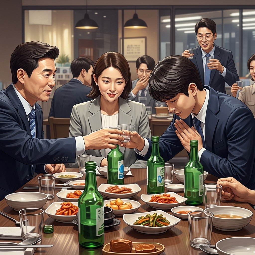상사 앞에서 정중히 술을 사양하는 모습