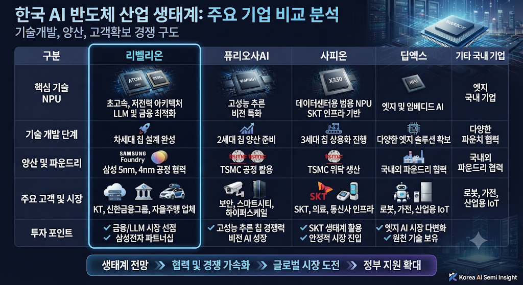 리벨리온과 국내 AI 반도체 기업들의 경쟁 구도를 비교한 인포그래픽