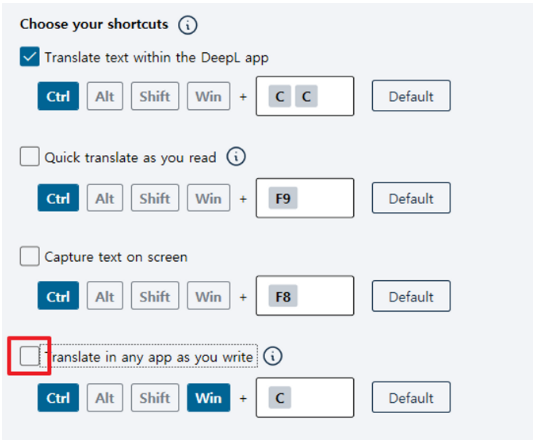 Translate in any app as you write 클릭