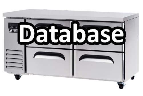 서랍장 여러 칸에 각각 '회원정보', '주문내역', '상품목록' 라벨이 붙어 있고, 화살표로 데이터가 입력&middot;조회&middot;수정&middot;삭제되는 흐름을 표현