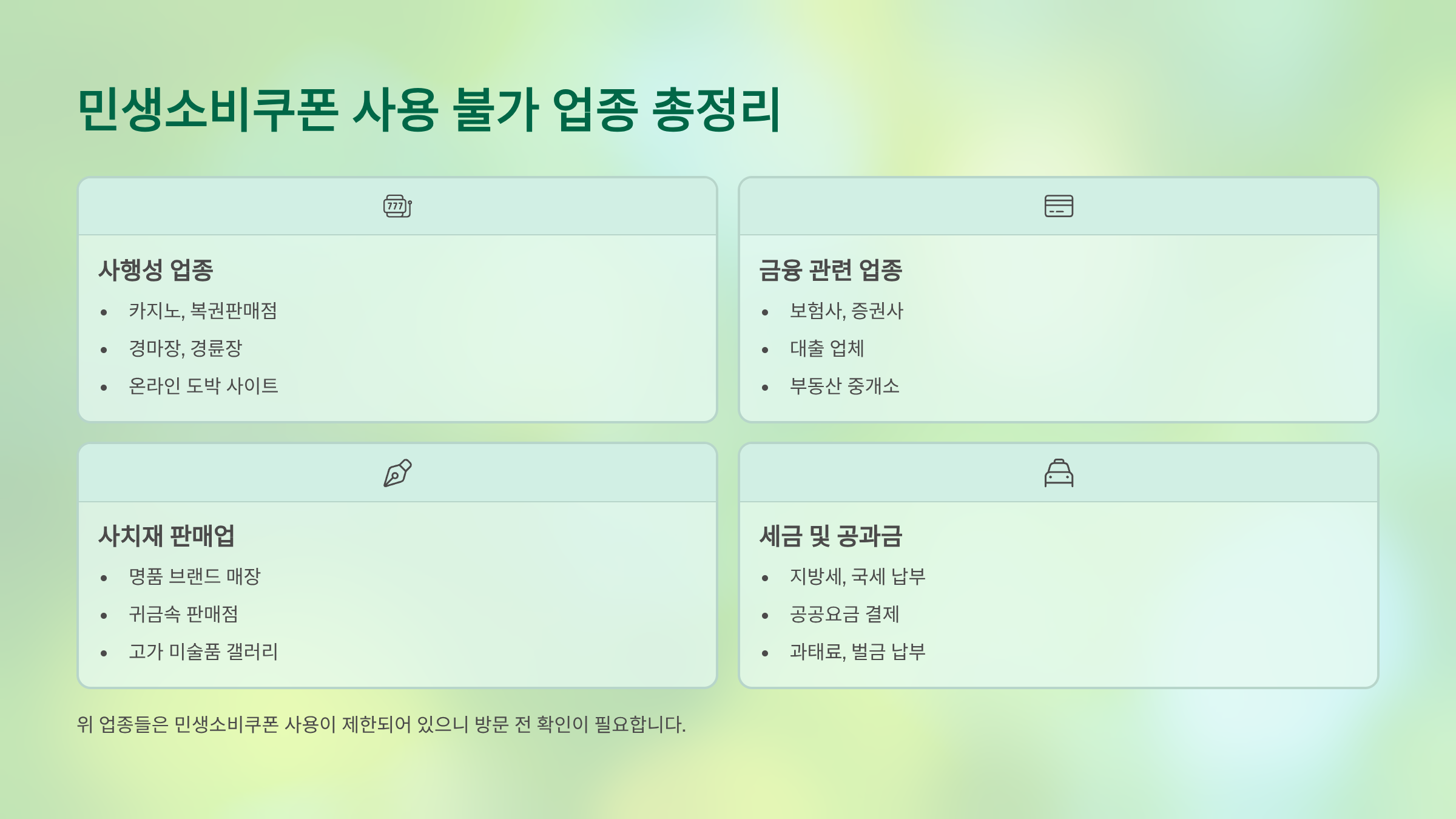 민생소비쿠폰 사용 불가 업종