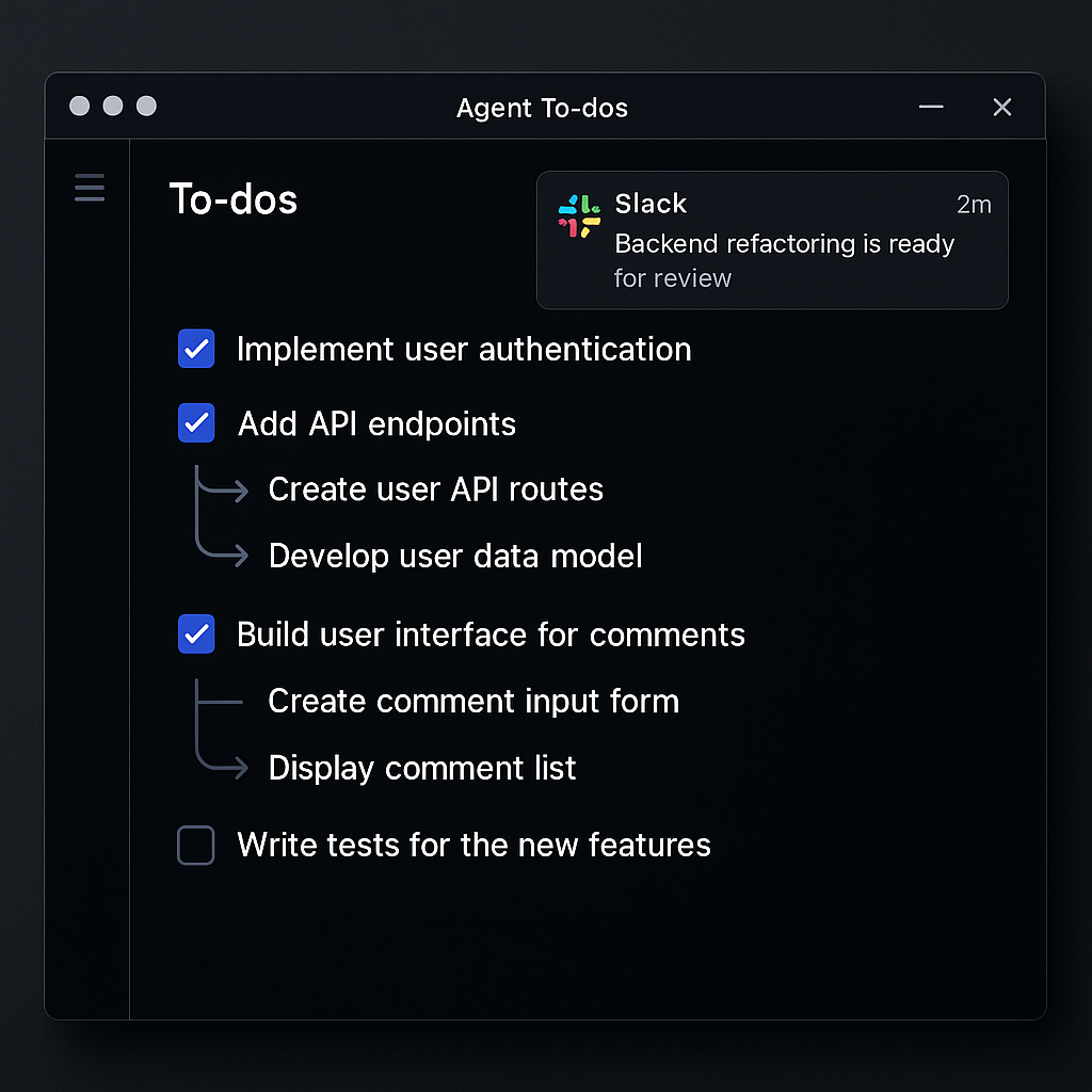 Cursor AI Agent To-dos 기능 인터페이스 - 구조화된 할일 목록과 Slack 연동