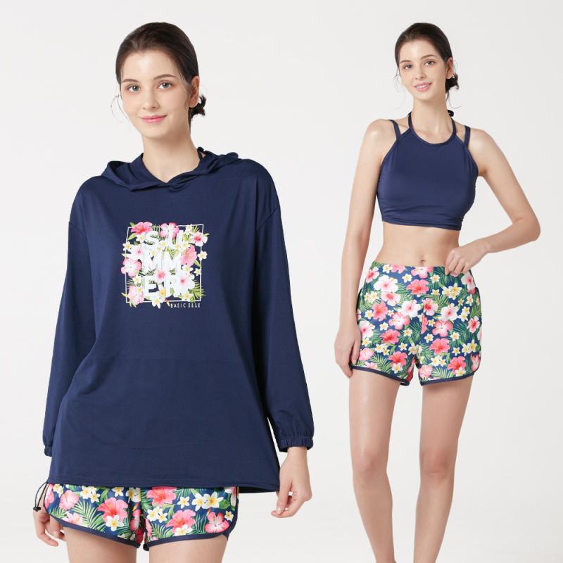 베이직엘르 여성인 빅사이즈 체형커버 루즈핏 래쉬가드 비치웨어 세트