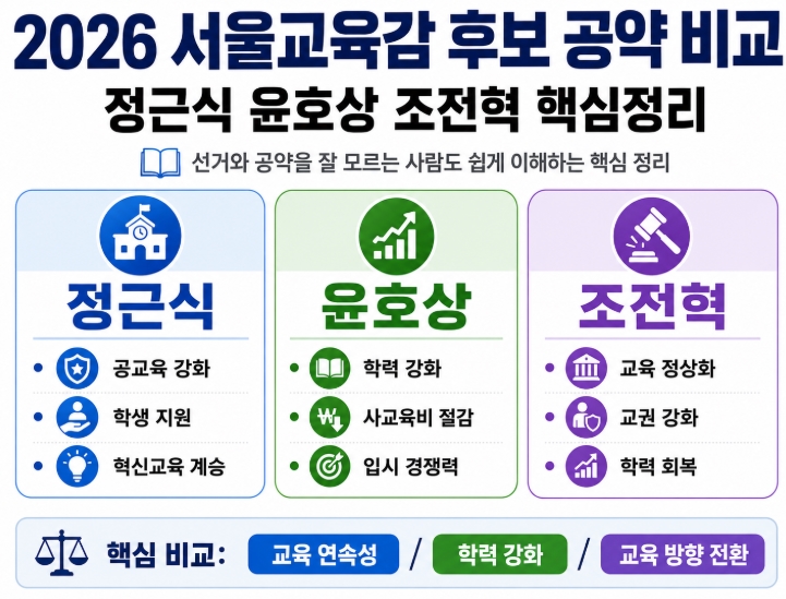 2026 서울교육감 후보 공약 비교 정근식 윤호상 조전혁 핵심정리
