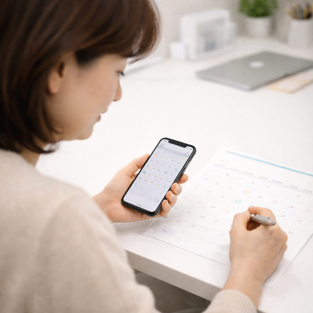 2차 접종 일정을 달력으로 확인하며 체크하는 모습