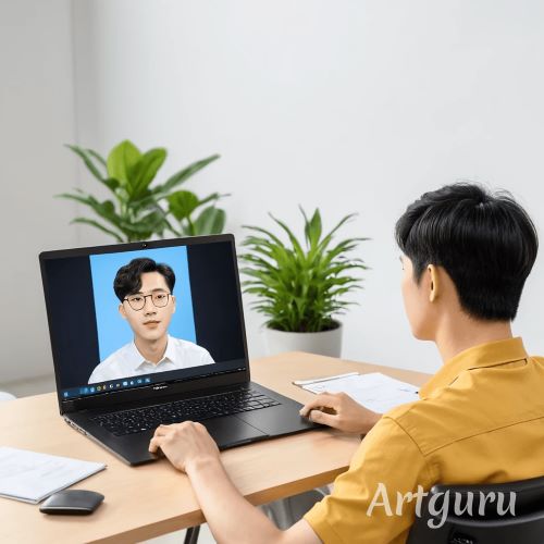 노트북 앞에서 AI면접을 보고 있는 청년