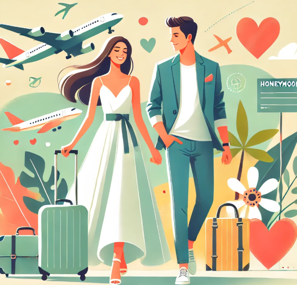 신혼여행 가는 부부의 모습