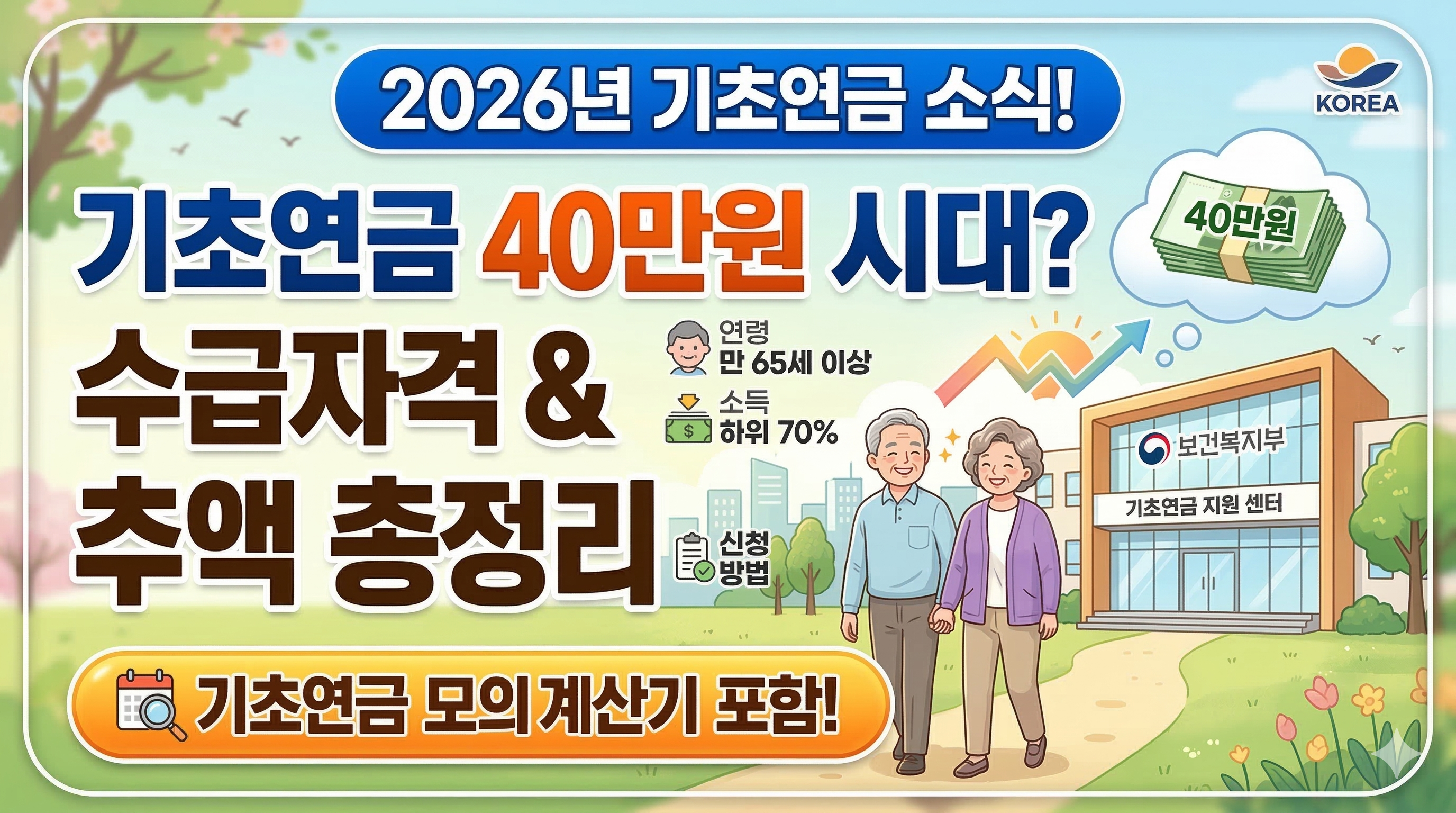 2026년 기초연금 40만원 시대? 수급자격 모의계산기 포함