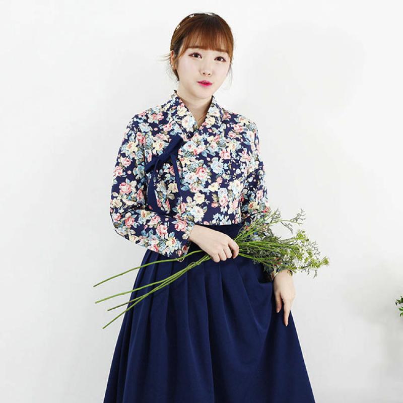 바람꽃 저고리 꽃무늬 생활한복 계량 허리치마 55~100까지 빅사이즈