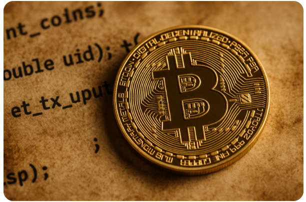 비트코인과 배경 코드 이미지