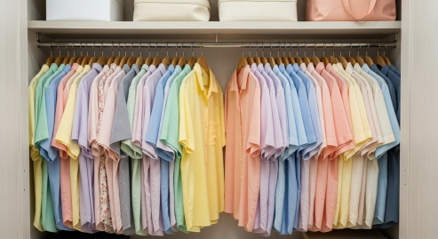 파스텔 컬러 반팔티로 정돈된 옷장