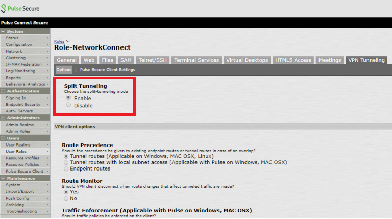 Pulse Secure의 스플릿 정책